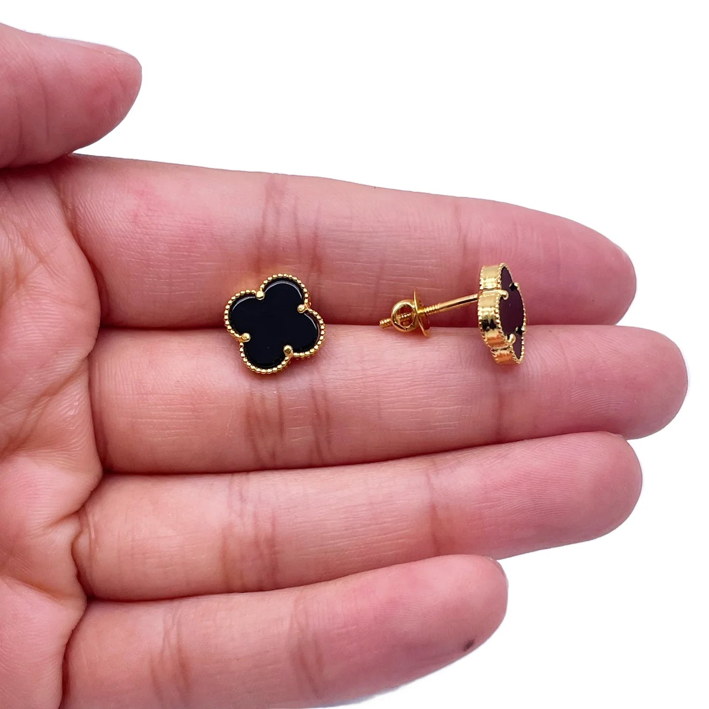 22ct Yellow Gold Black Onyx Three Clover Necklace, Bracelet & Matching Earrings Set