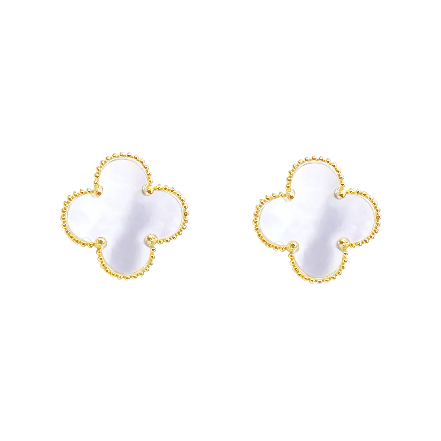 22ct Yellow Gold Mother Of Pearl Clover Stud Earrings
