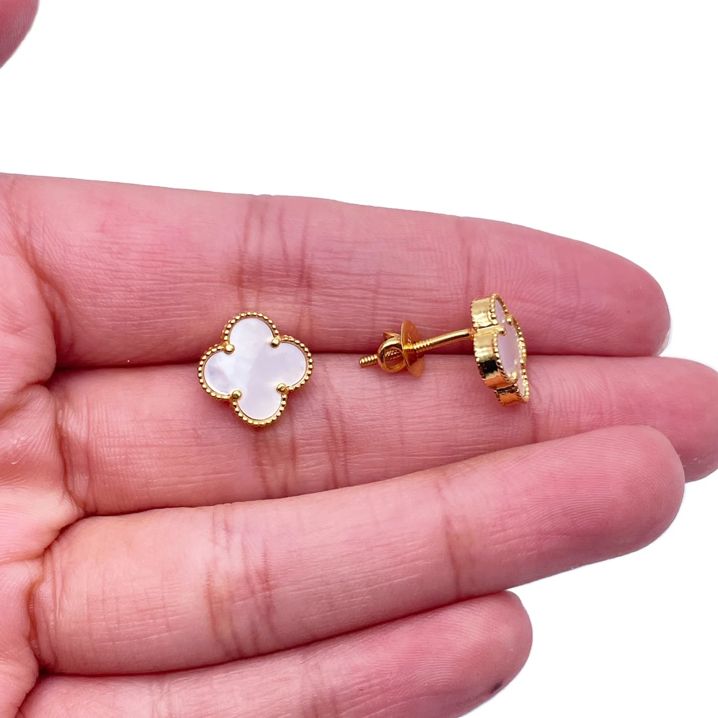 22ct Yellow Gold Mother Of Pearl Clover Necklace, Bracelet & Matching Earrings Set