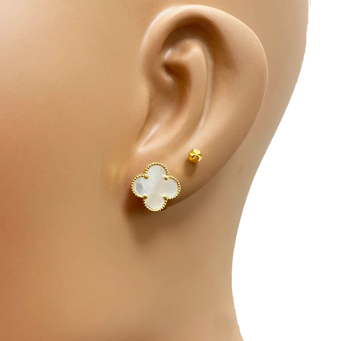 22ct Yellow Gold Mother Of Pearl Clover Stud Earrings