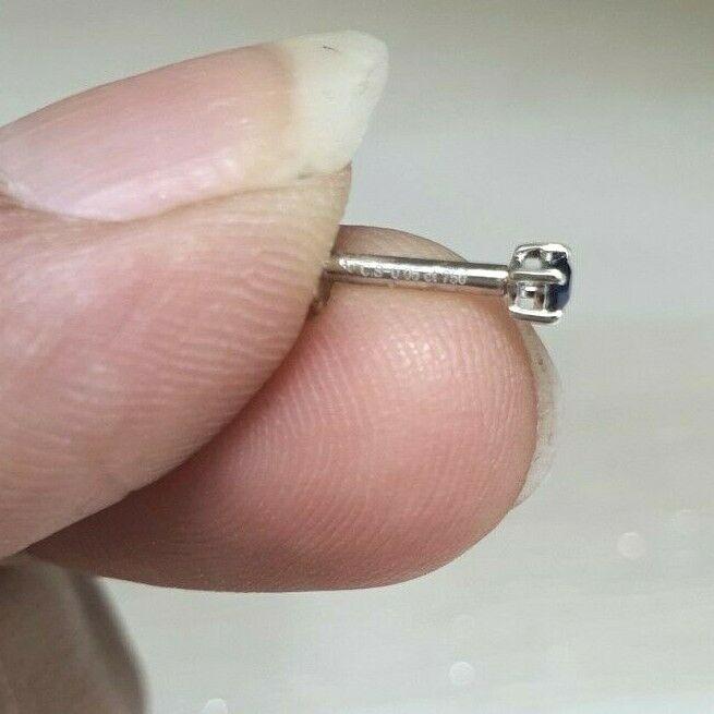 18ct White Gold & Blue Sapphire Nose Stud / Nose Pin 0.05 Carats 4-Claw 2.0 mm