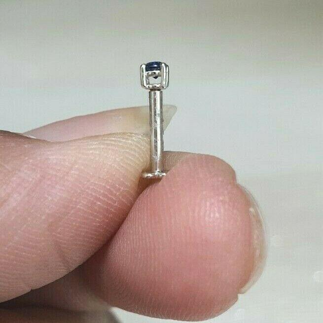 18ct White Gold & Blue Sapphire Nose Stud / Nose Pin 0.05 Carats 4-Claw 2.0 mm