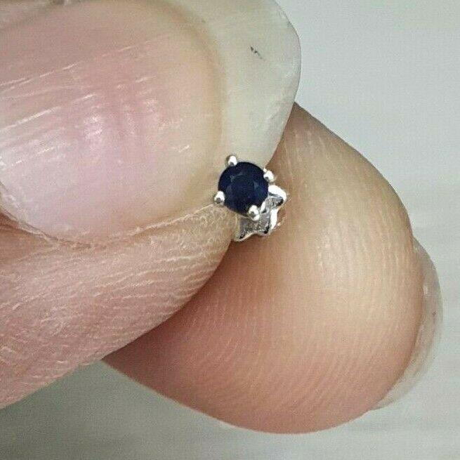 18ct White Gold & Blue Sapphire Nose Stud / Nose Pin 0.05 Carats 4-Claw 2.0 mm