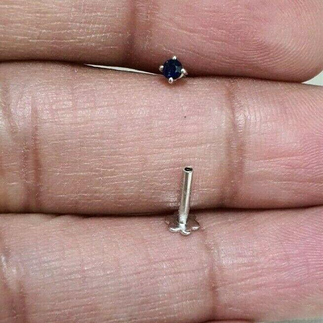 18ct White Gold & Blue Sapphire Nose Stud / Nose Pin 0.05 Carats 4-Claw 2.0 mm
