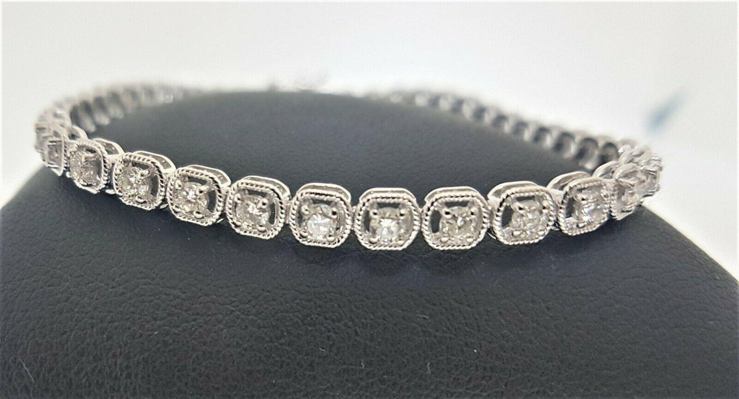 18Carat White Gold Diamond Tennis Bracelet 4claw 1.50cts 7.0''Inches Hallmarked