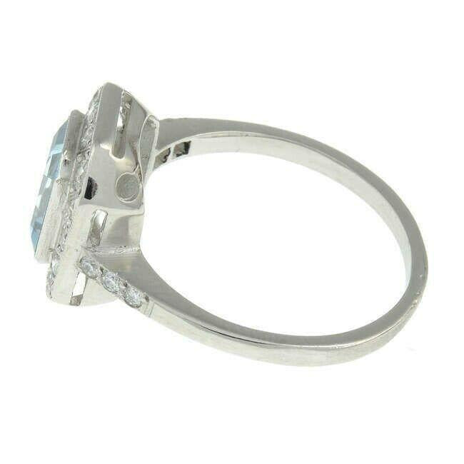 Vintage Design Aquamarine & Diamond Platinum Ring 0.20cts Pre-Owned Excellent Condition