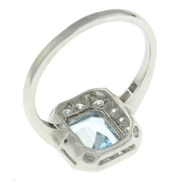 Vintage Design Aquamarine & Diamond Platinum Ring 0.20cts Pre-Owned Excellent Condition