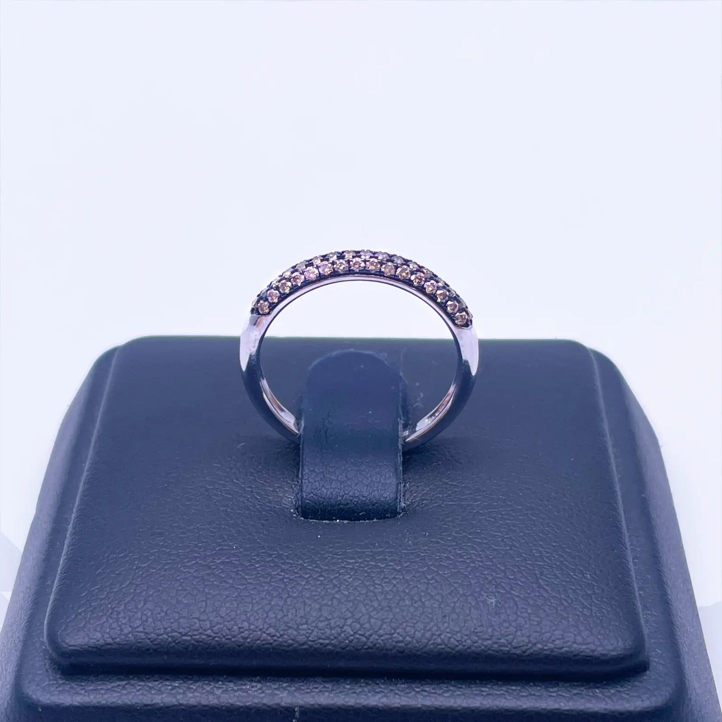14ct White Gold Champagne Diamond 3 Row Dome Shaped Pave Set Ring 0.36ct Diamond Ring