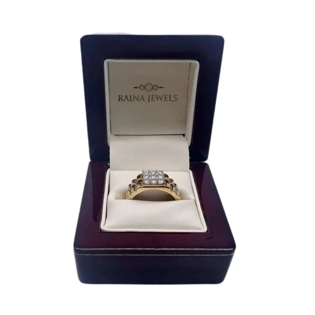 18K Yellow Gold 9 Stone Fancy Mens ring with Round Diamond 0.65cts G/SI
