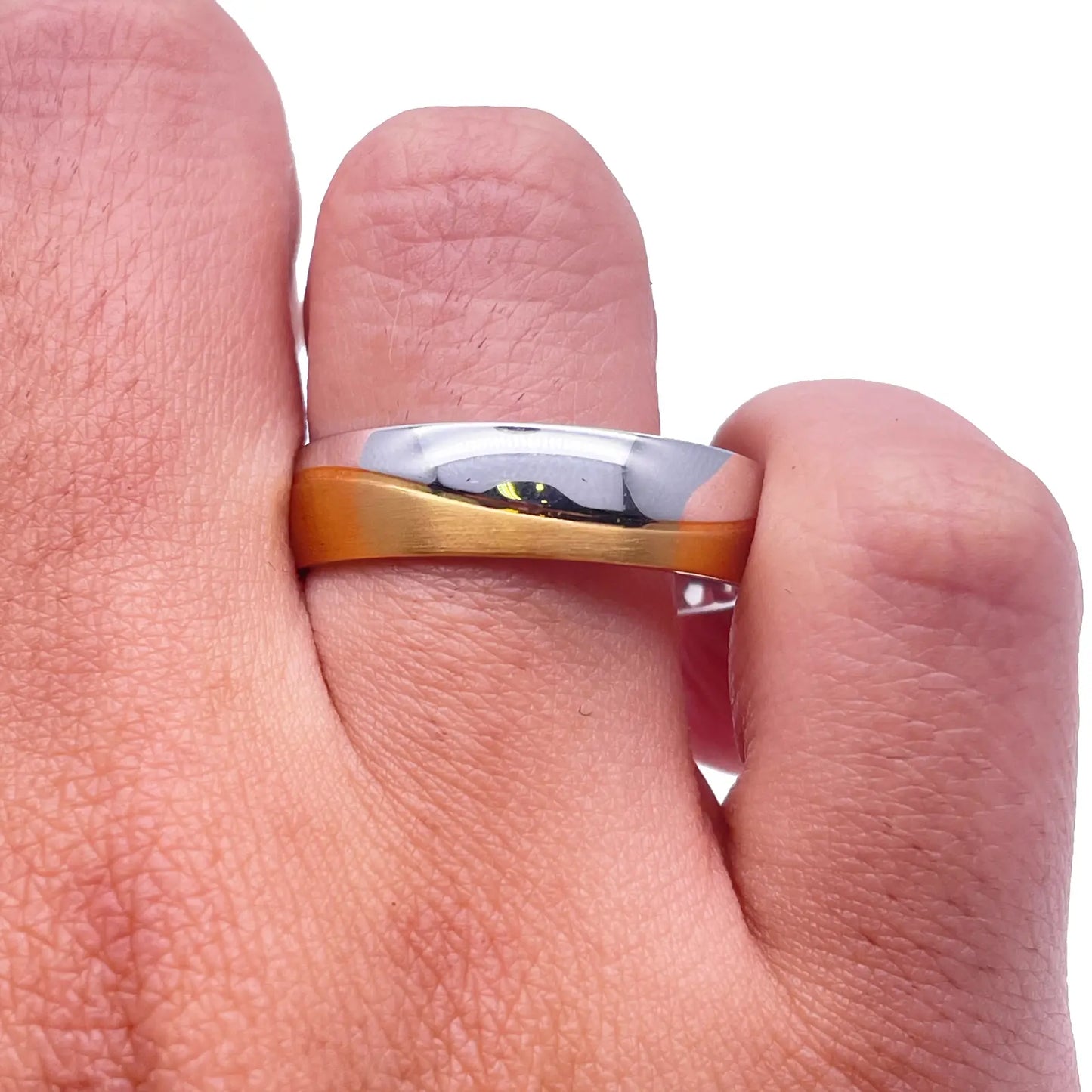 18ct White/Yellow Gold Two-Tone Mens Wedding 6mm Band With Half Matt Groove