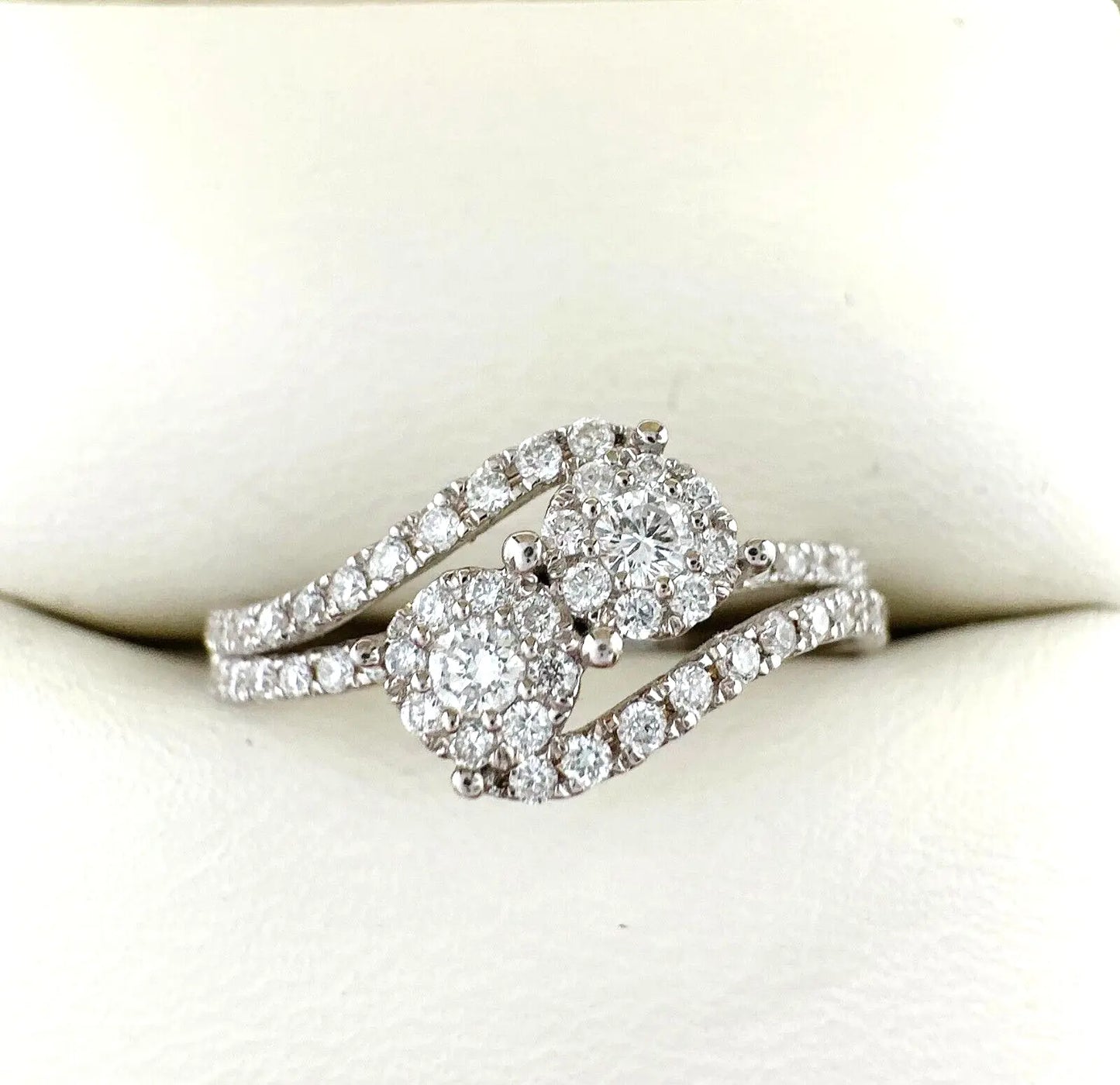 18Carat White Gold Double Row Diamond Cluster Ring 0.40 carats GH SI Hallmark  Diamond Ring