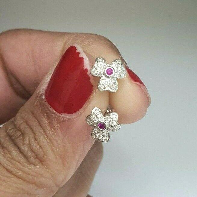 18ct White Gold Ruby & Diamond Earrings 0.20 cts Child friendly safe & secure