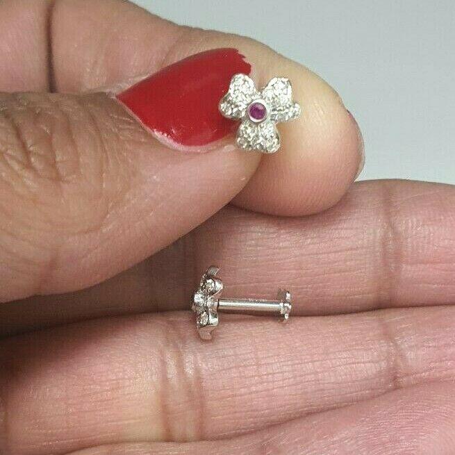 18ct White Gold Ruby & Diamond Earrings 0.20 cts Child friendly safe & secure