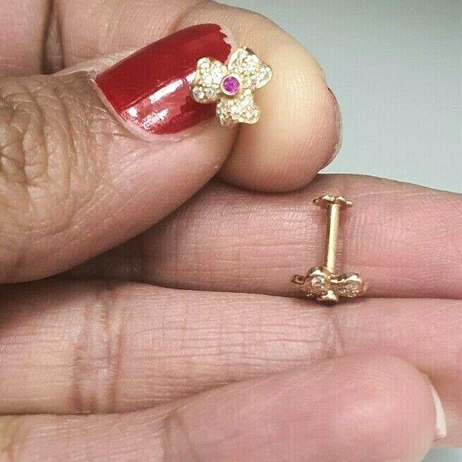 18ct White Gold Ruby & Diamond Earrings 0.20 cts Child friendly safe & secure