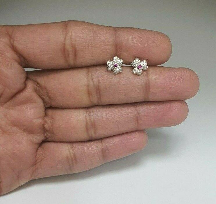 18ct White Gold Ruby & Diamond Earrings 0.20 cts Child friendly safe & secure