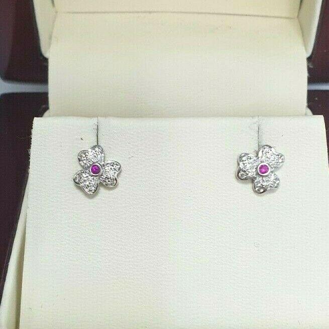 18ct White Gold Ruby & Diamond Earrings 0.20 cts Child friendly safe & secure