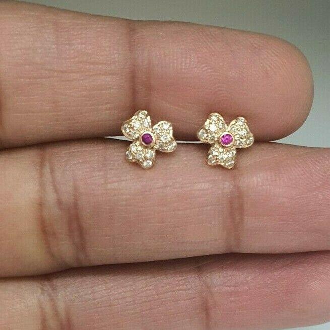 18ct White Gold Ruby & Diamond Earrings 0.20 cts Child friendly safe & secure