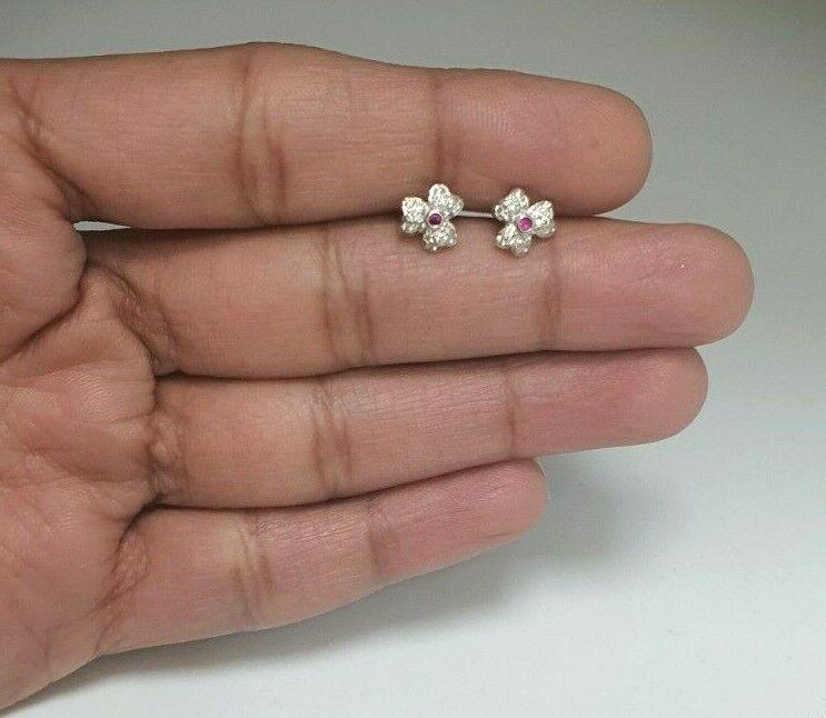 18ct White Gold Ruby & Diamond Earrings 0.20 cts Child friendly safe & secure