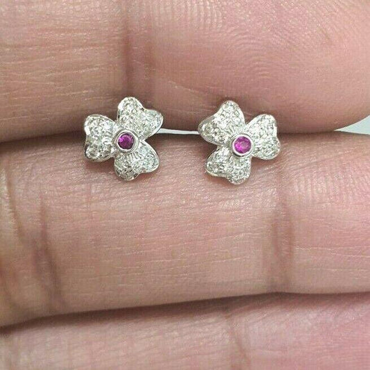 18ct White Gold Ruby & Diamond Earrings 0.20 cts Child friendly safe & secure  Diamond Bracelets