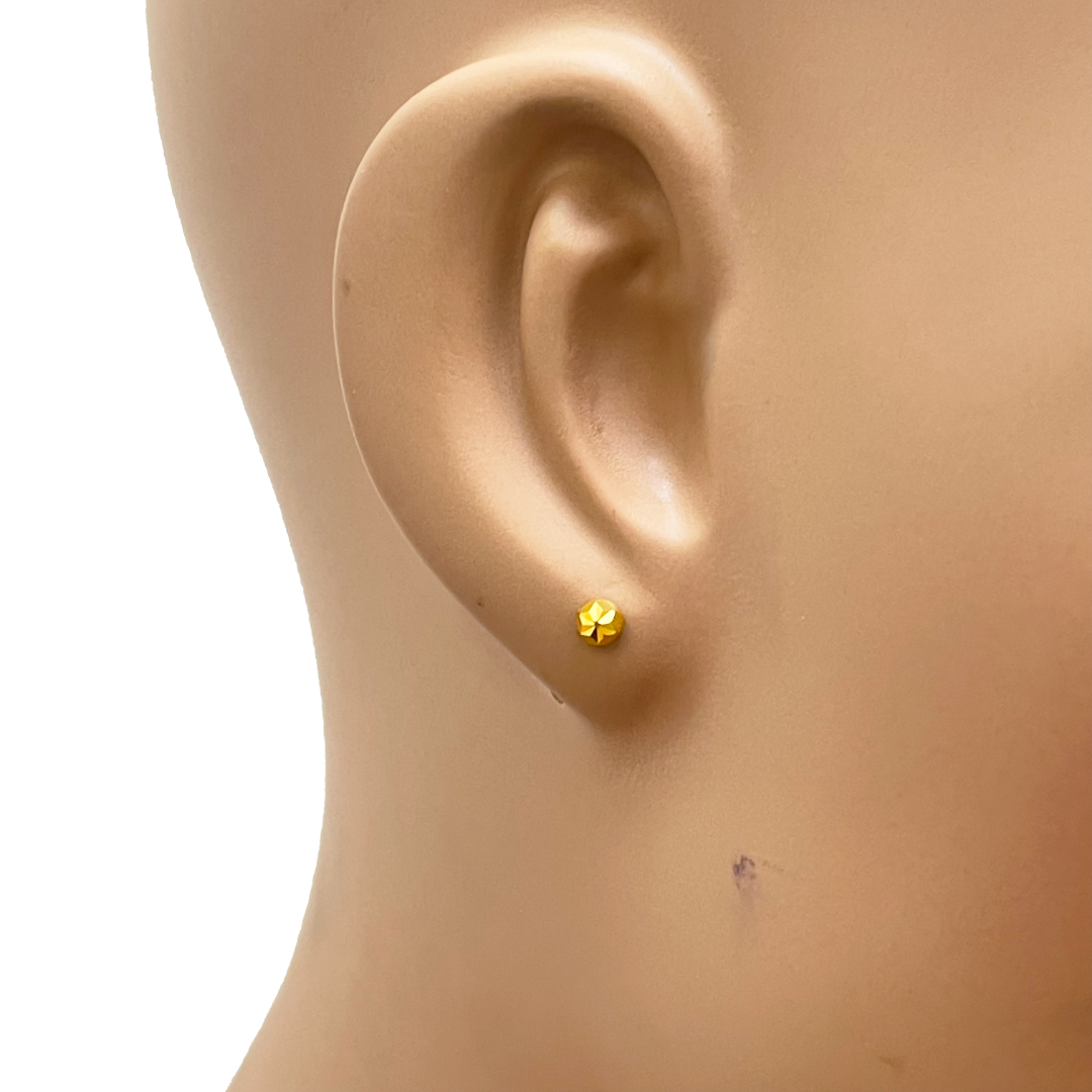 22ct Yellow Gold Diamond Cut Flower Round Ball Children's Earrings 3.6mm