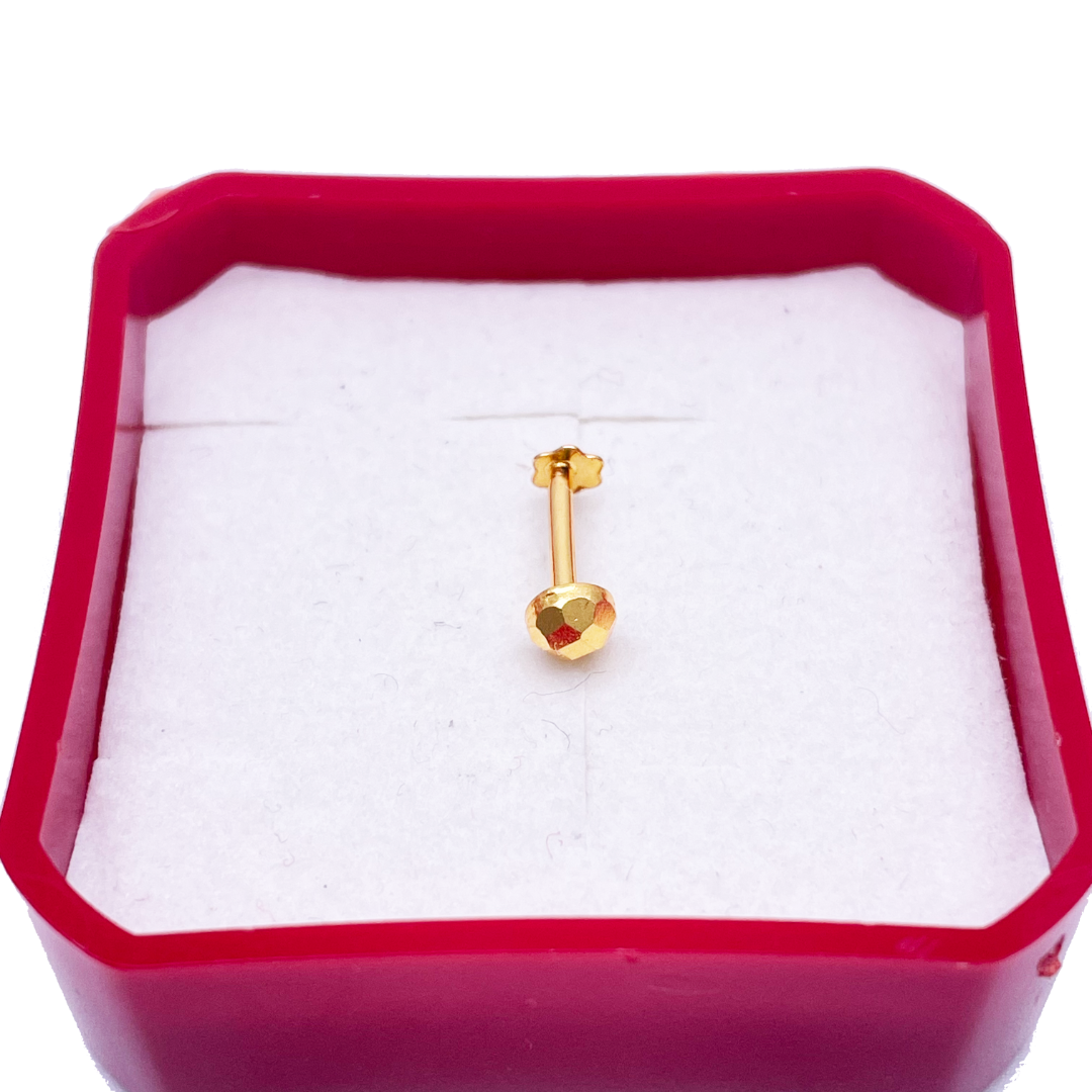 22ct Yellow Gold Plain Gold Diamond Cut Design Single Nose Stud 3.7mm Nose Stud
