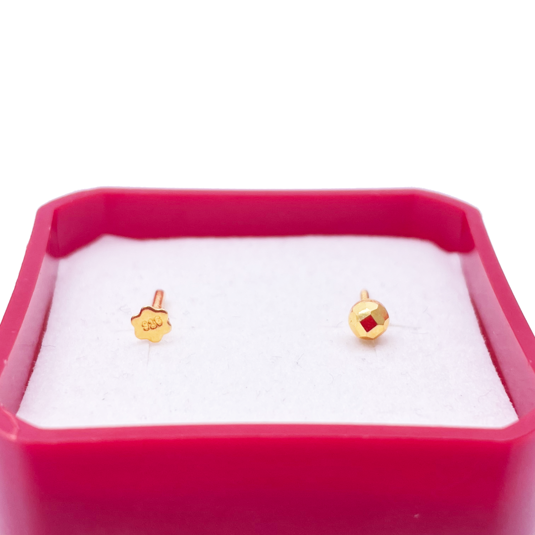 22ct Yellow Gold Plain Gold Diamond Cut Design Single Nose Stud 3.7mm Nose Stud