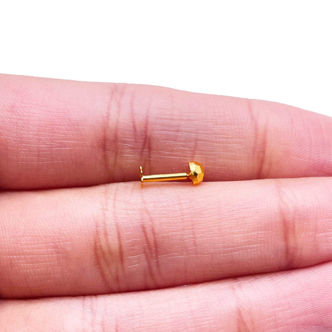 22ct Yellow Gold Plain Gold Diamond Cut Design Single Nose Stud 3.7mm  Nose Stud
