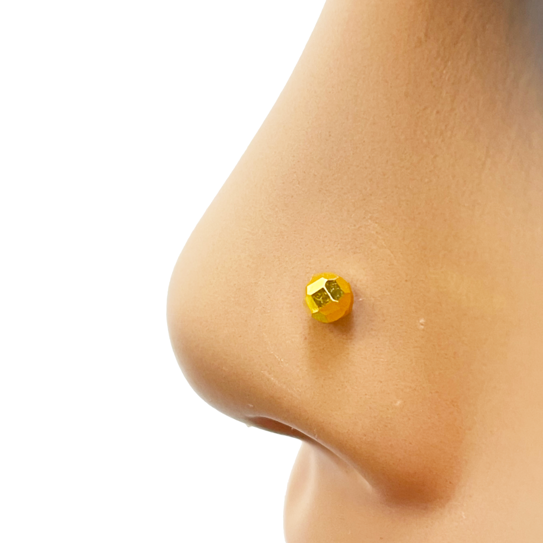 22ct Yellow Gold Plain Gold Diamond Cut Design Single Nose Stud 3.7mm Nose Stud
