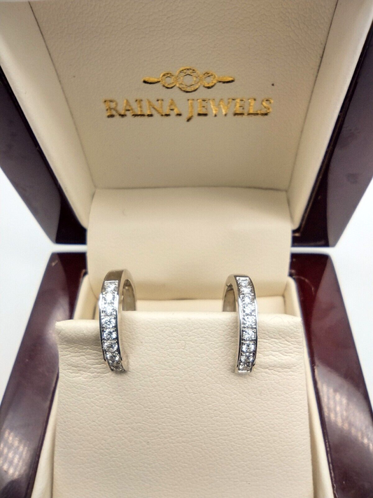 14ct White Gold & Natural Diamond Hoop Earrings 0.33ct 15mm Wide