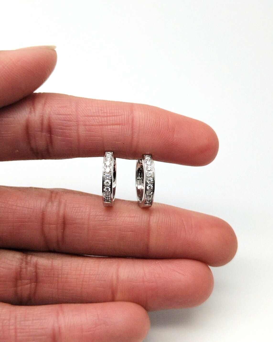 14ct White Gold & Natural Diamond Hoop Earrings 0.33ct 15mm Wide