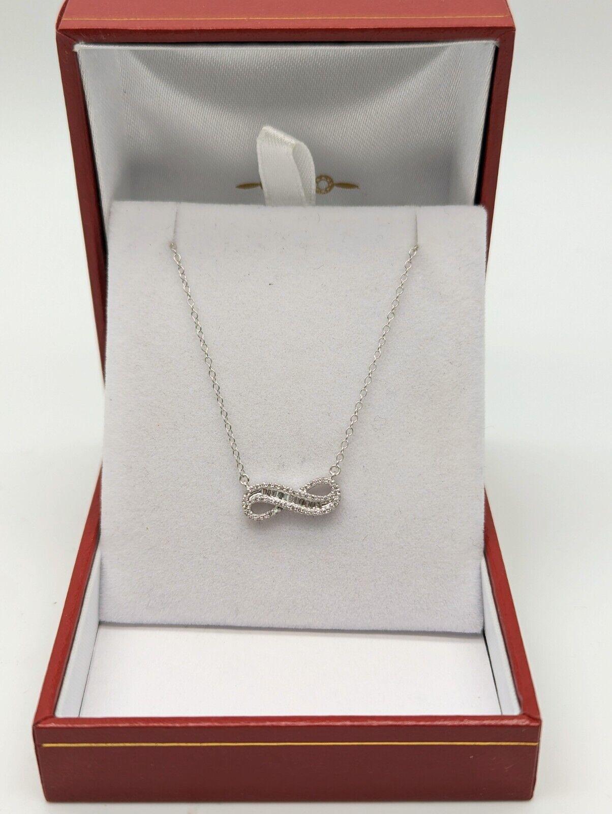 9ct White Gold & Natural Diamonds & Baguette Infinity Pendant Necklace 0.20cts