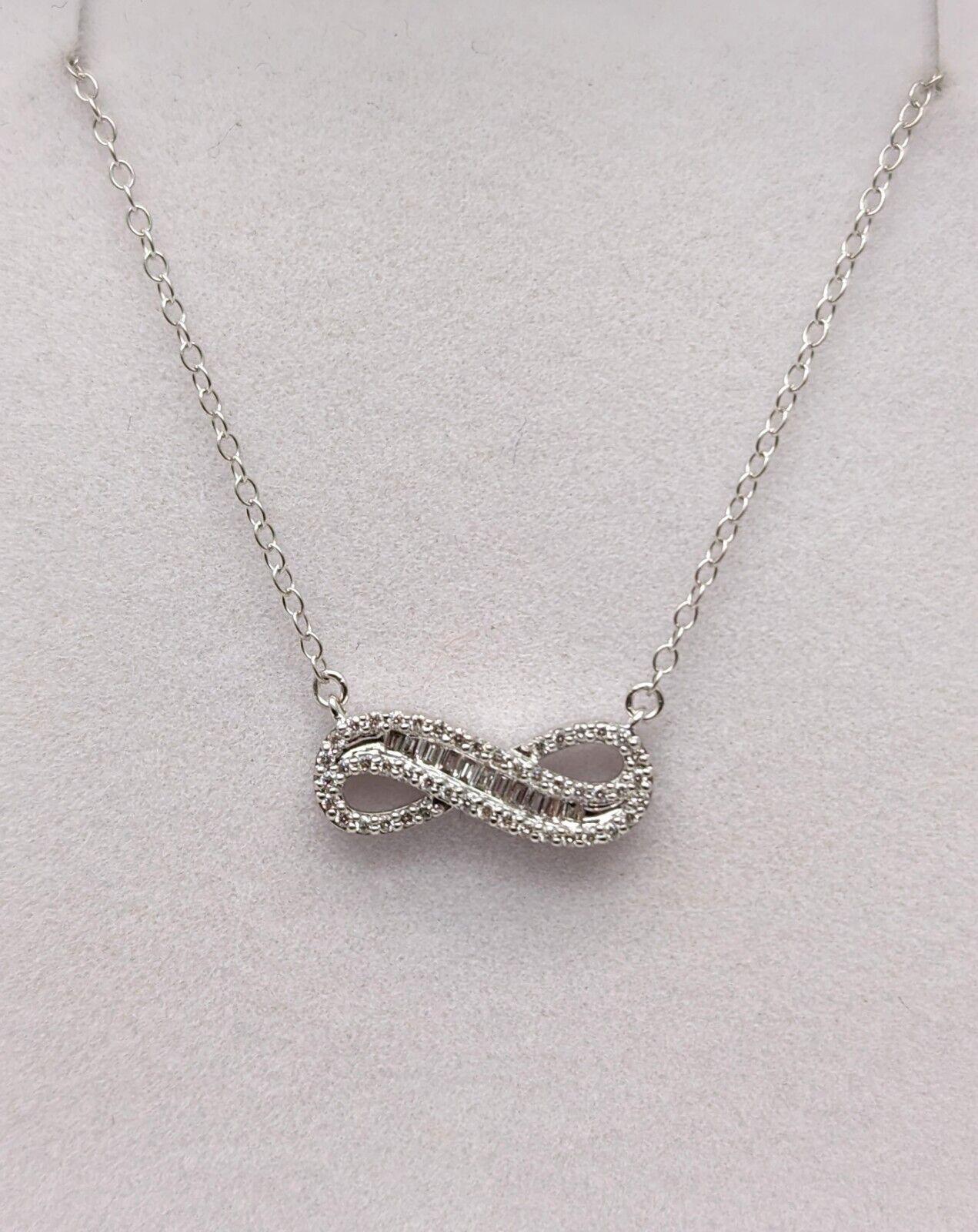 9ct White Gold & Natural Diamonds & Baguette Infinity Pendant Necklace 0.20cts
