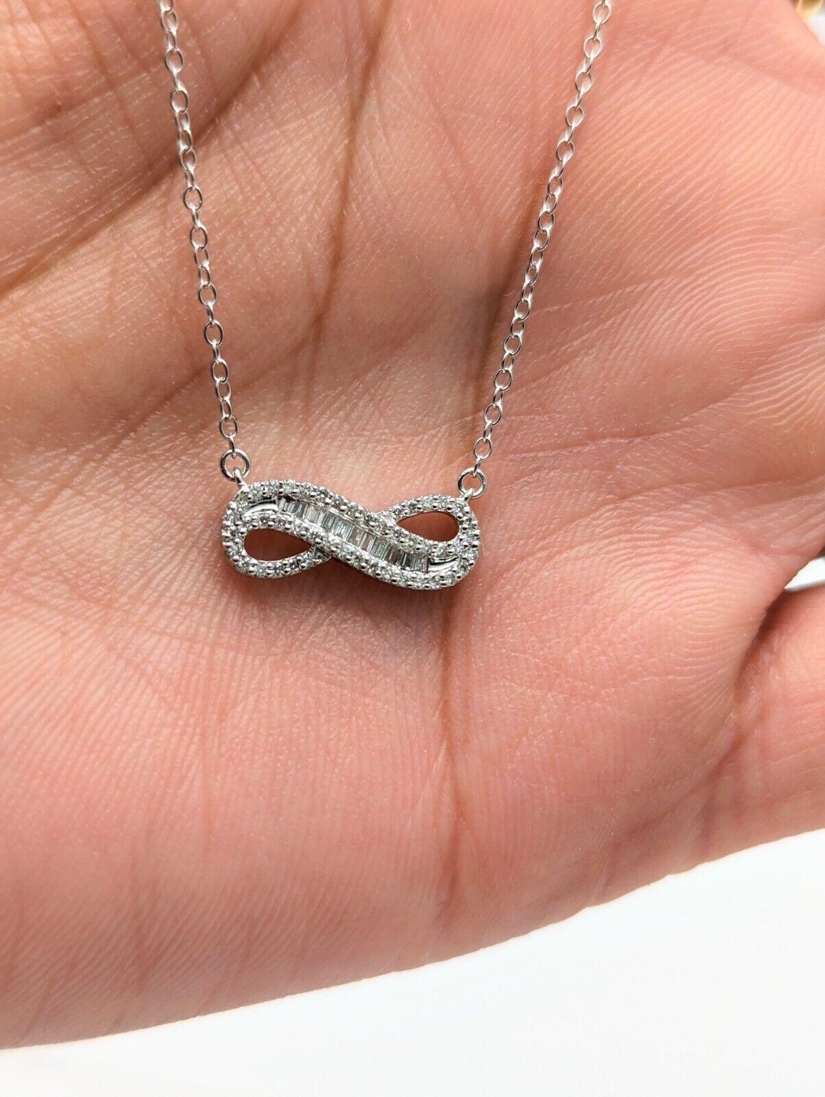 9ct White Gold & Natural Diamonds & Baguette Infinity Pendant Necklace 0.20cts