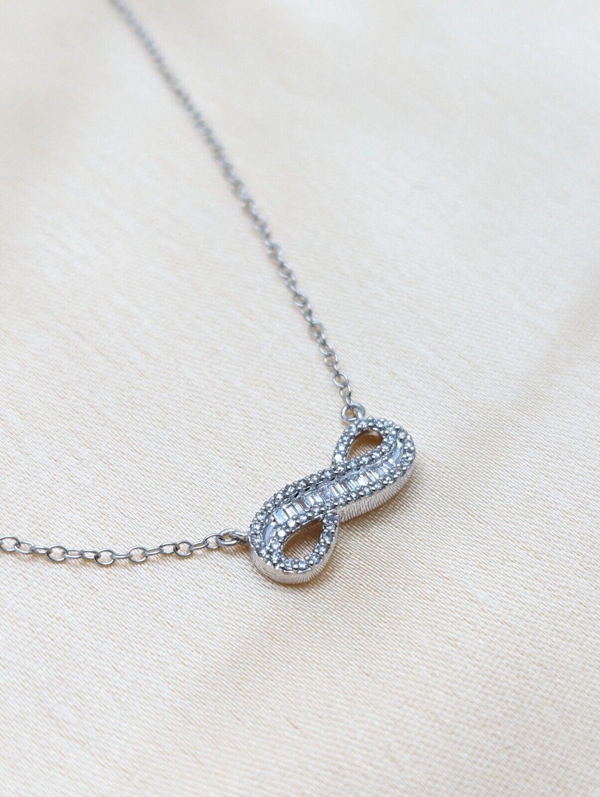 9ct White Gold & Natural Diamonds & Baguette Infinity Pendant Necklace 0.20cts