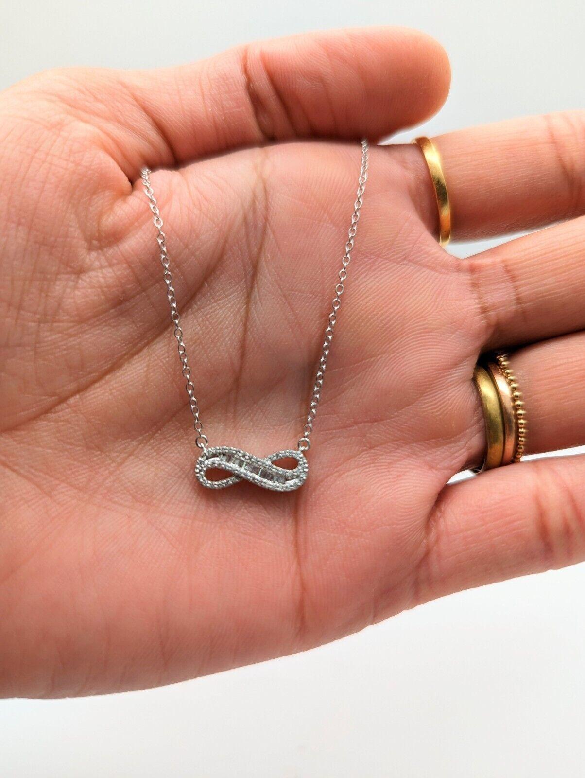 9ct White Gold & Natural Diamonds & Baguette Infinity Pendant Necklace 0.20cts