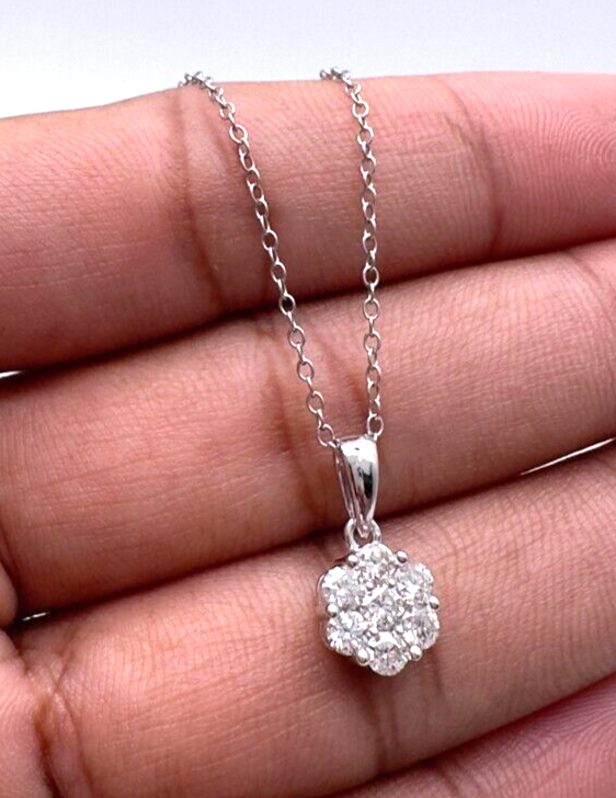 9ct White Gold Round Diamond Pendant Chain Necklace 0.49ct