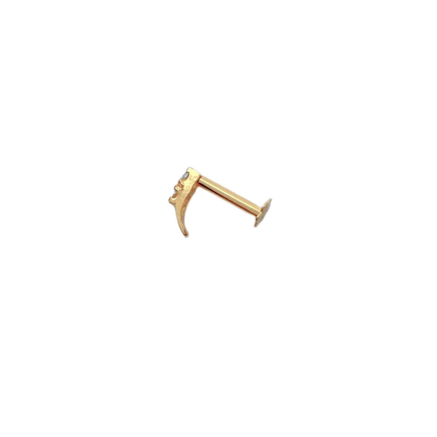 22ct Yellow Gold & Cubic Zirconia Half Hoop Nose Ring Stud Straight Bar 2 Stone