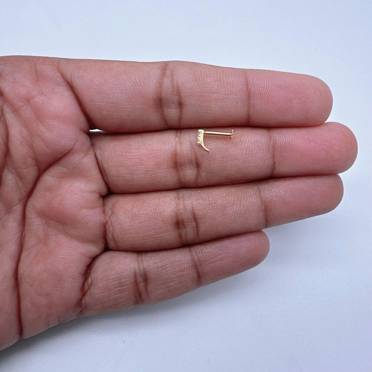 22ct Yellow Gold & Cubic Zirconia Half Hoop Nose Ring Stud Straight Bar 2 Stone