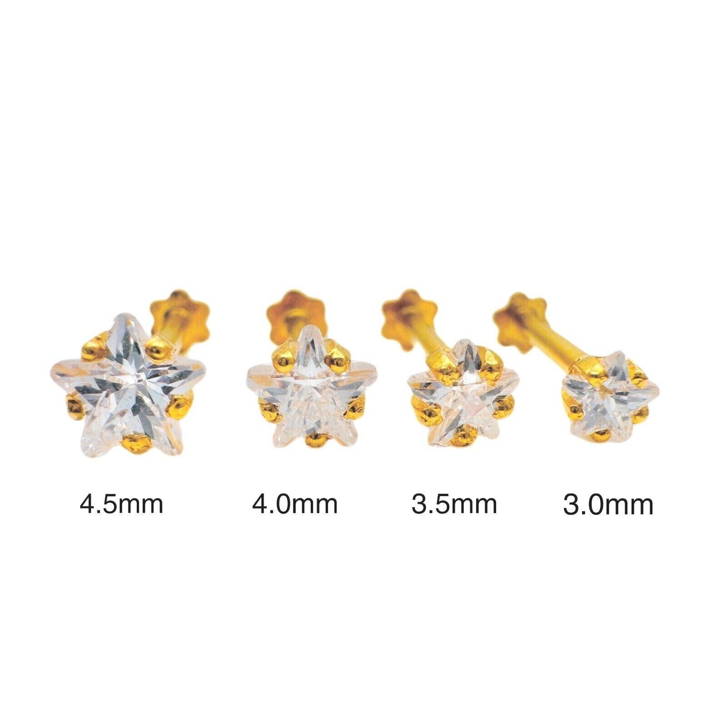 22ct Yellow Gold & Cubic Zirconia Nose Studs/Nose Pin Screw Back (3MM-4.5MM)