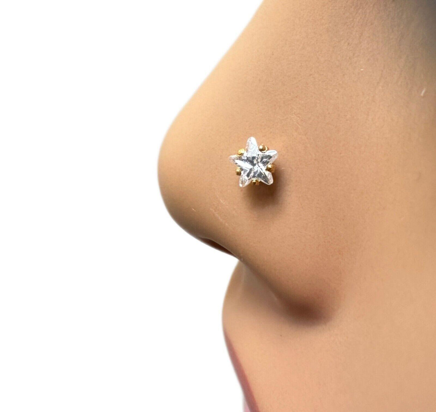 22ct Yellow Gold & Cubic Zirconia Nose Studs/Nose Pin Screw Back (3MM-4.5MM)