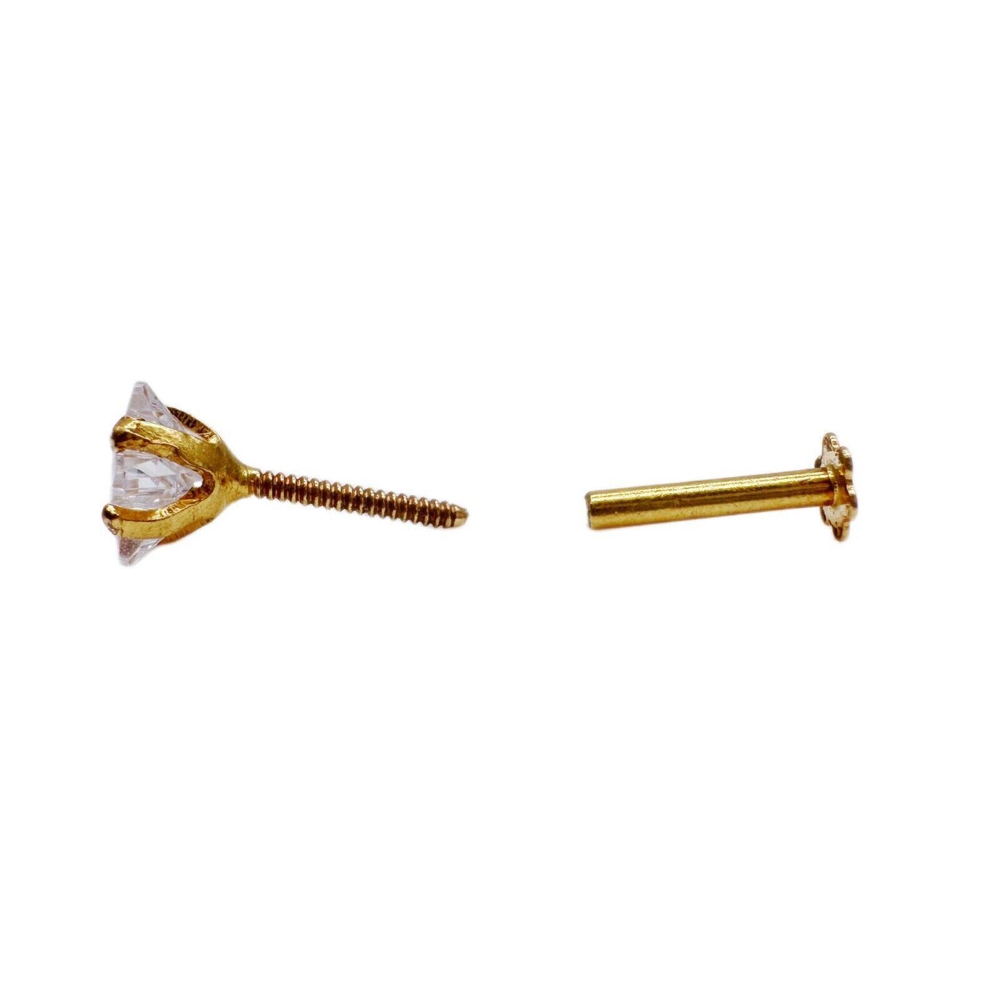 22ct Yellow Gold & Cubic Zirconia Nose Studs/Nose Pin Screw Back (3MM-4.5MM)