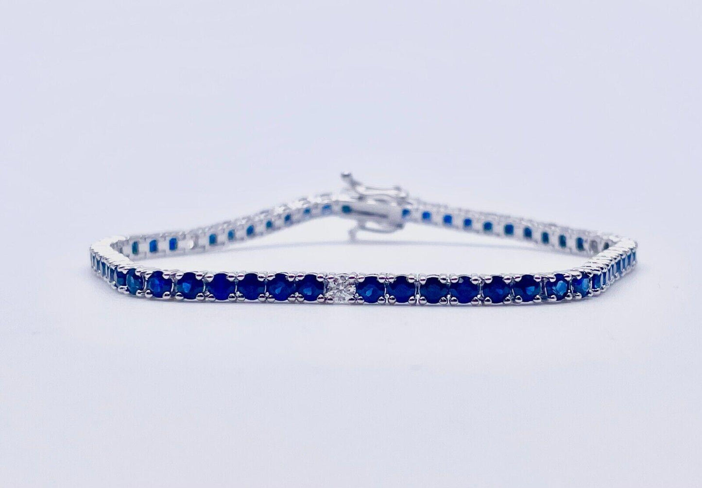 14ct White Gold Diamond & Blue Sapphire Ladies Tennis Bracelet 5.24ct 7