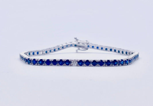 14ct White Gold Diamond & Blue Sapphire Ladies Tennis Bracelet 5.24ct 7  Diamond Bracelets