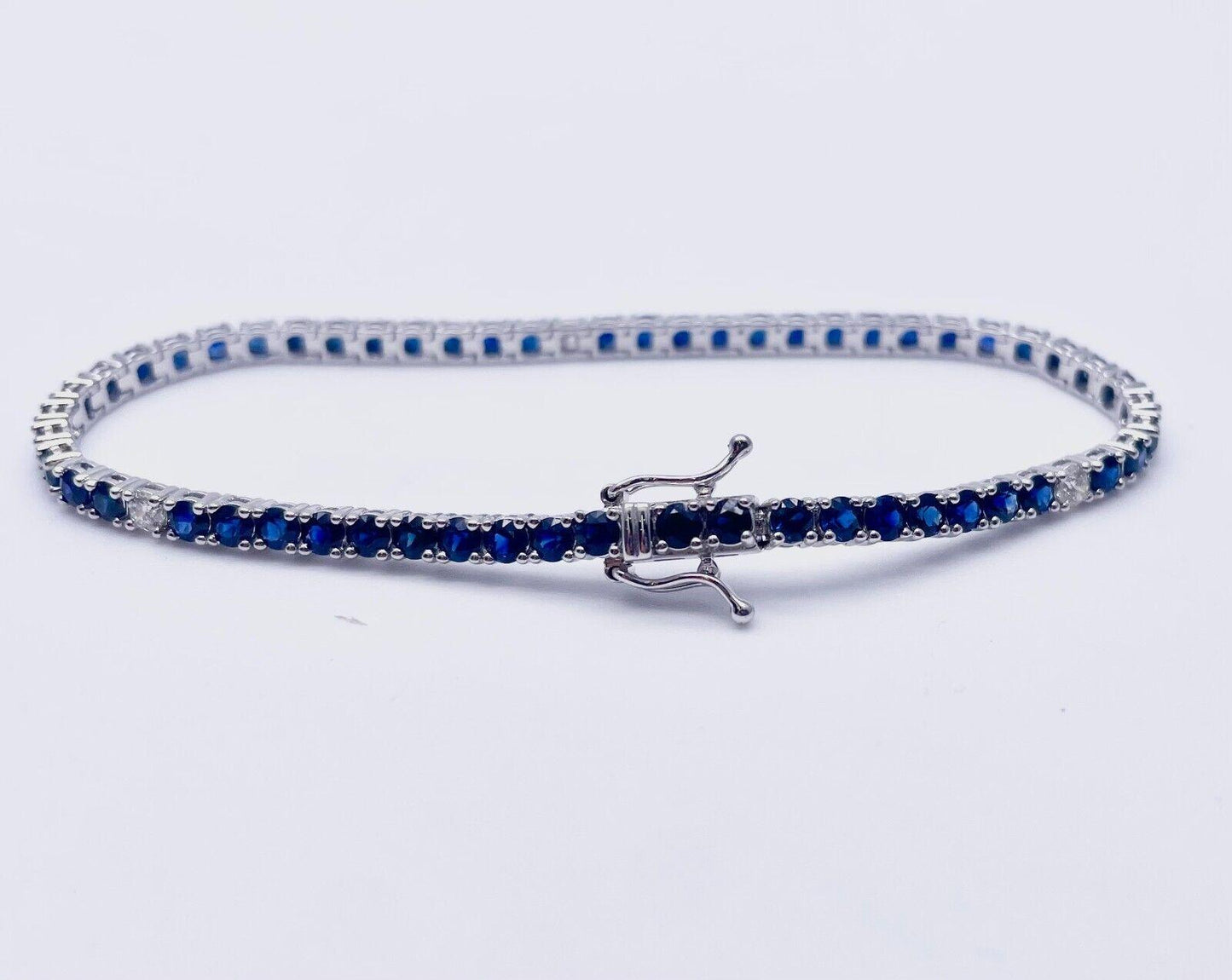 14ct White Gold Diamond & Blue Sapphire Ladies Tennis Bracelet 5.24ct 7