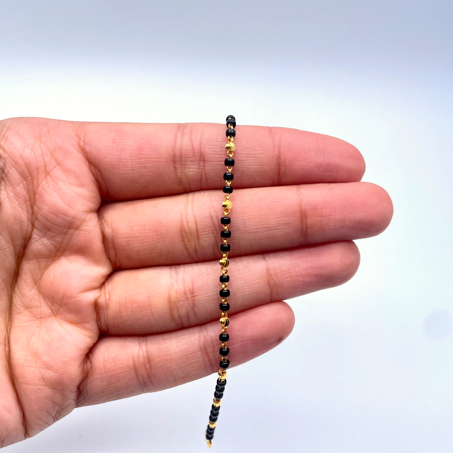 22ct Yellow Gold Baby Bracelet Triple Black & Gold Beads (Maniya/Manka/Nazariya)