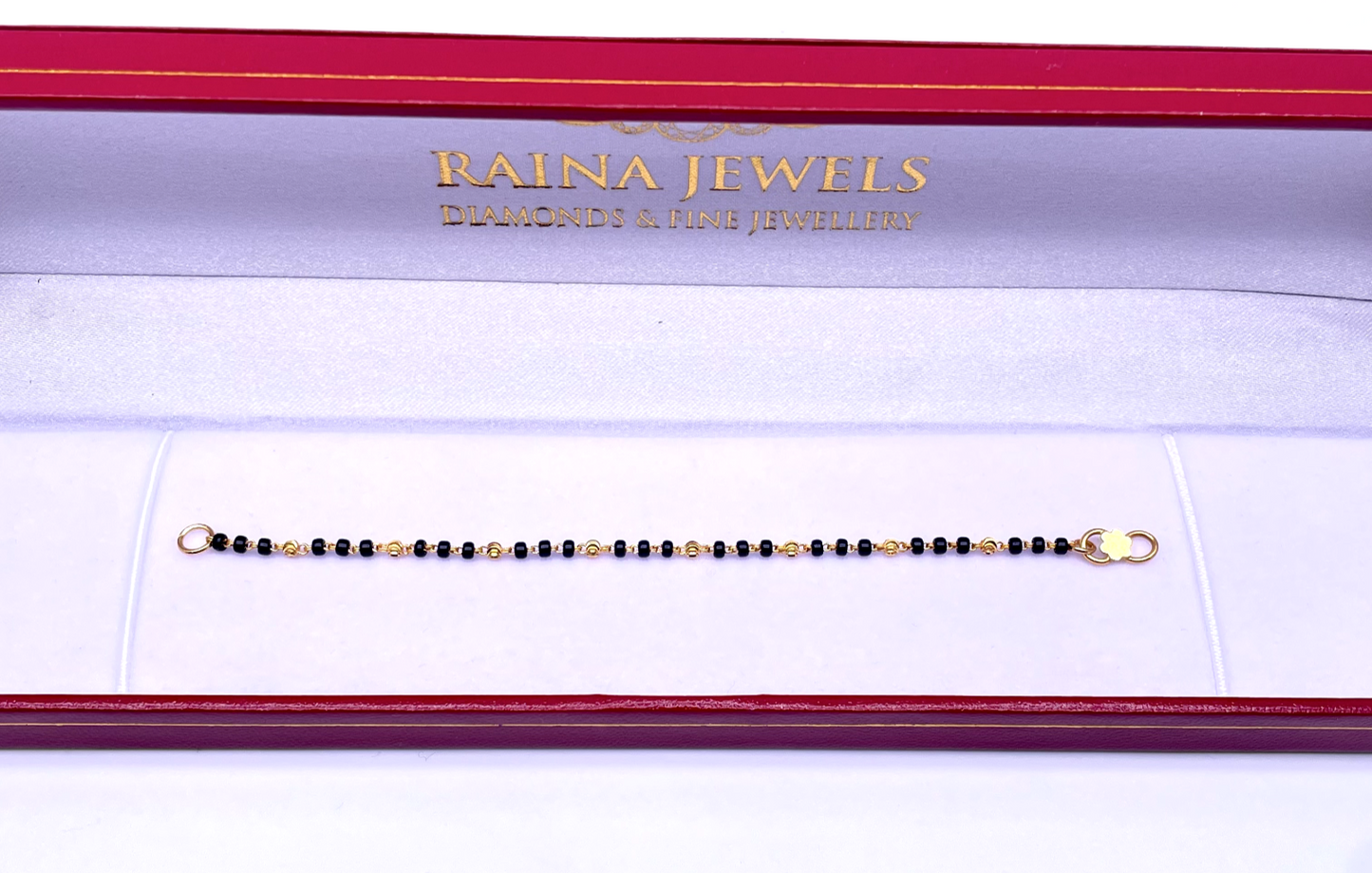 22ct Yellow Gold Baby Bracelet Triple Black & Gold Beads (Maniya/Manka/Nazariya)