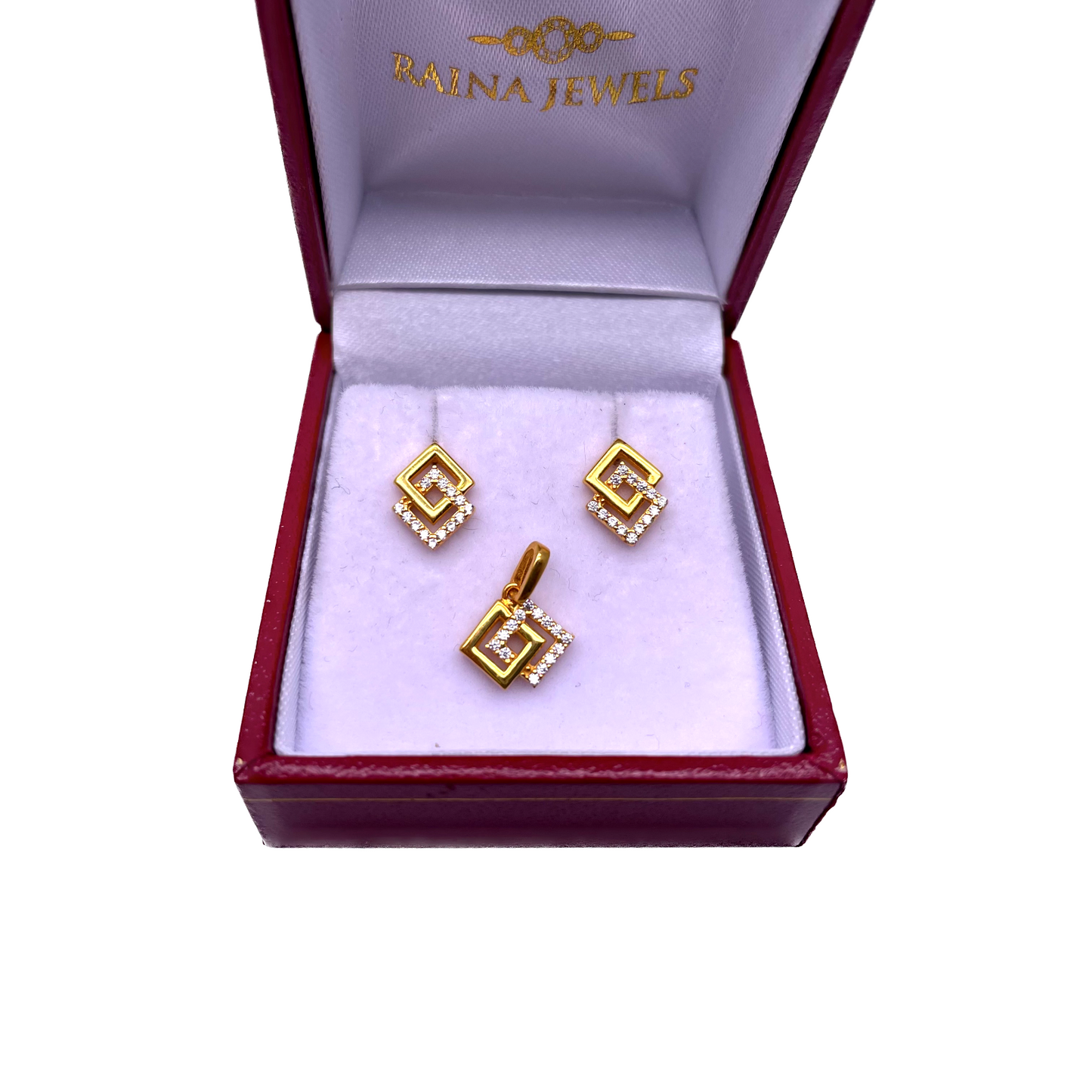 22ct Yellow Gold Cubic Zirconia Entwined Kite Shaped Pendant and Earrings Set