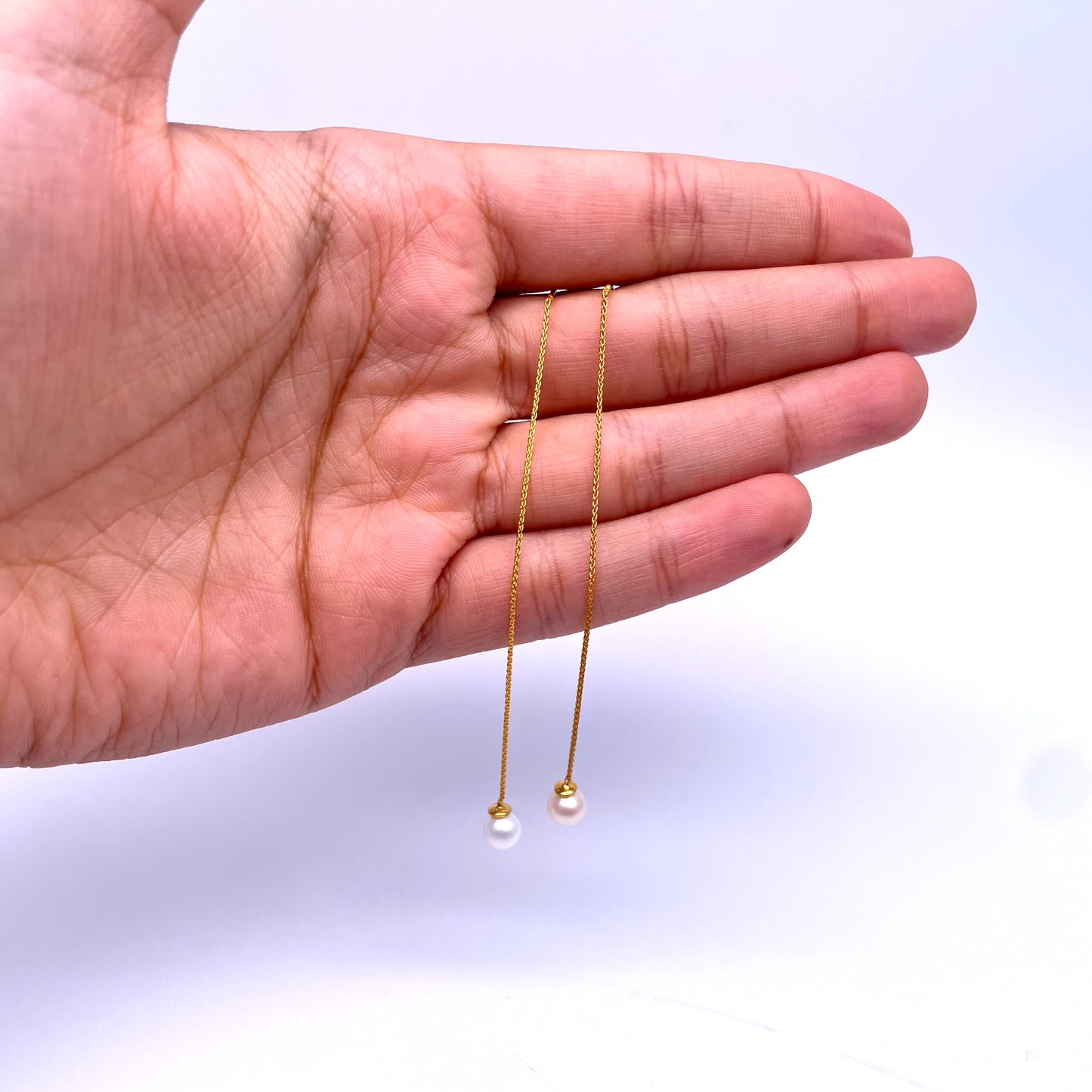 22ct Yellow Gold One Pearl Drop Earrings 3.4'' Inches