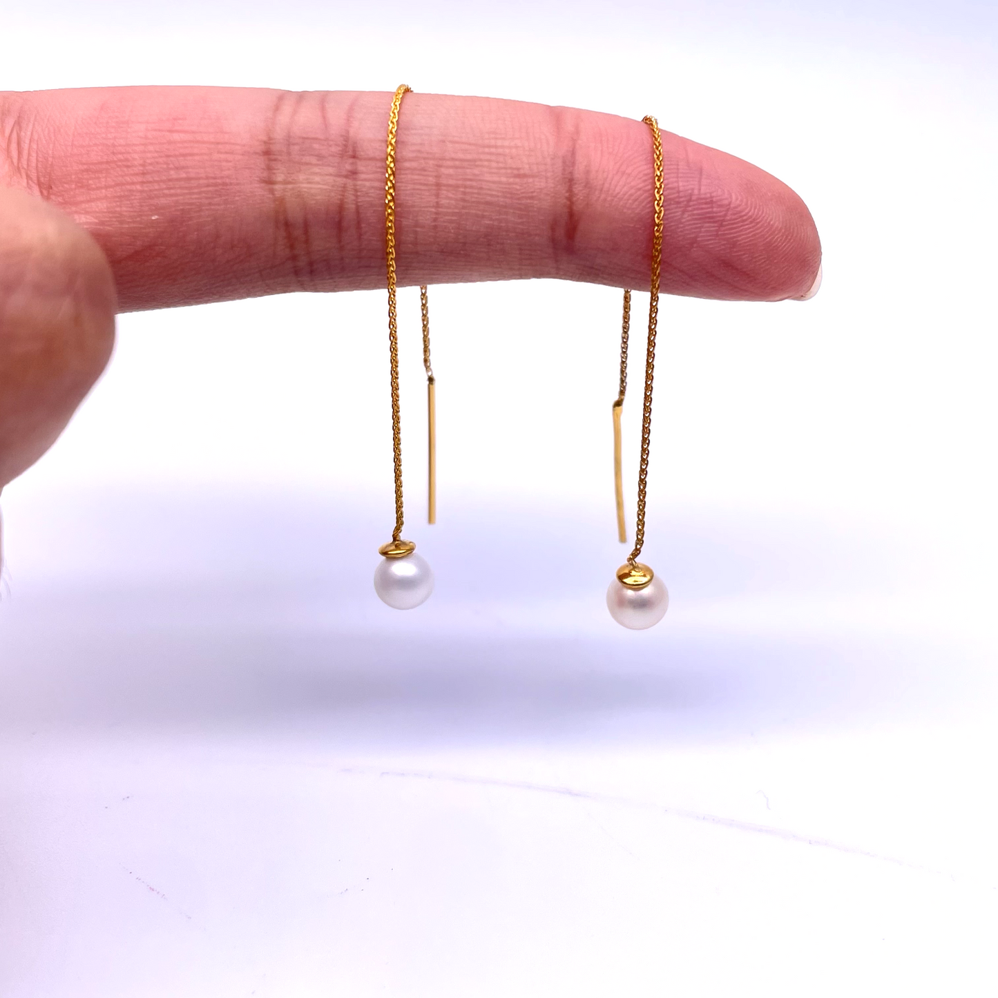 22ct Yellow Gold One Pearl Drop Earrings 3.4'' Inches