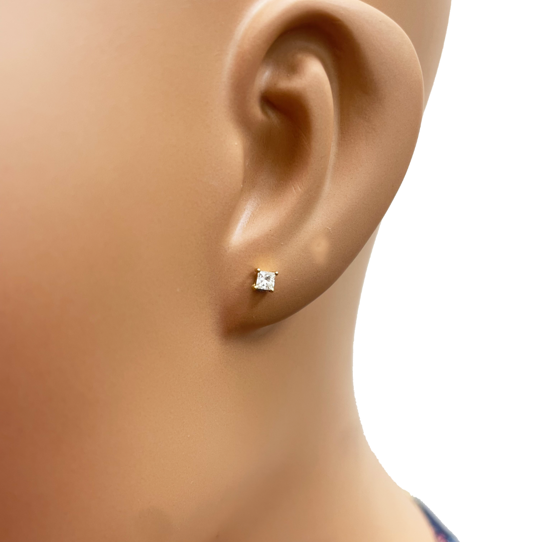 18ct White/Yellow Gold Princess Diamond Children's Earrings 0.20ct